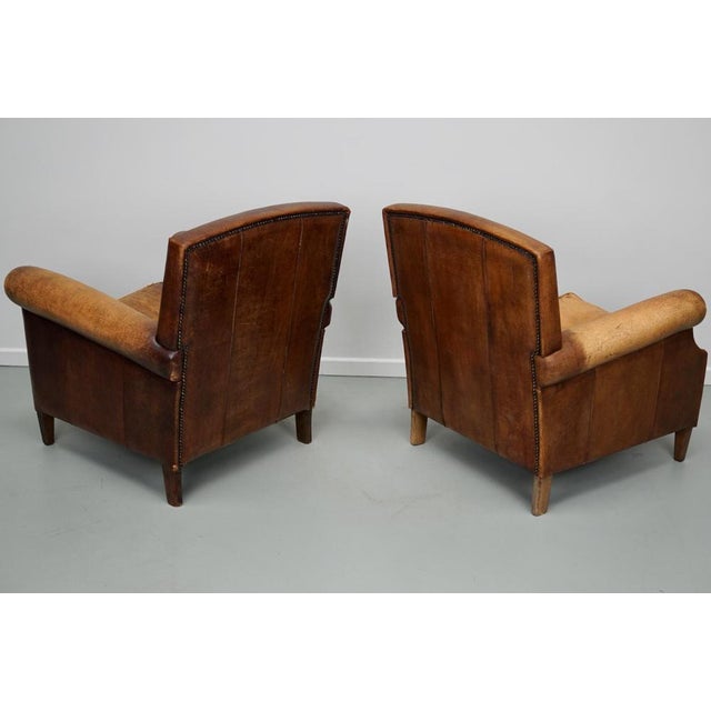 Industrial Vintage Dutch Cognac Leather Club Chairs, Set of 2 For Sale - Image 3 of 18