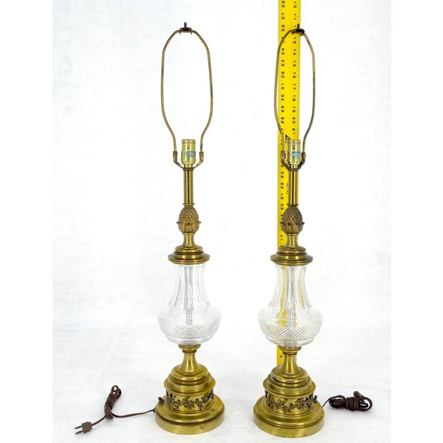 Pair of Cut Crystal & Brass Vase Shape Table Lamps c1970s For Sale - Image 16 of 17