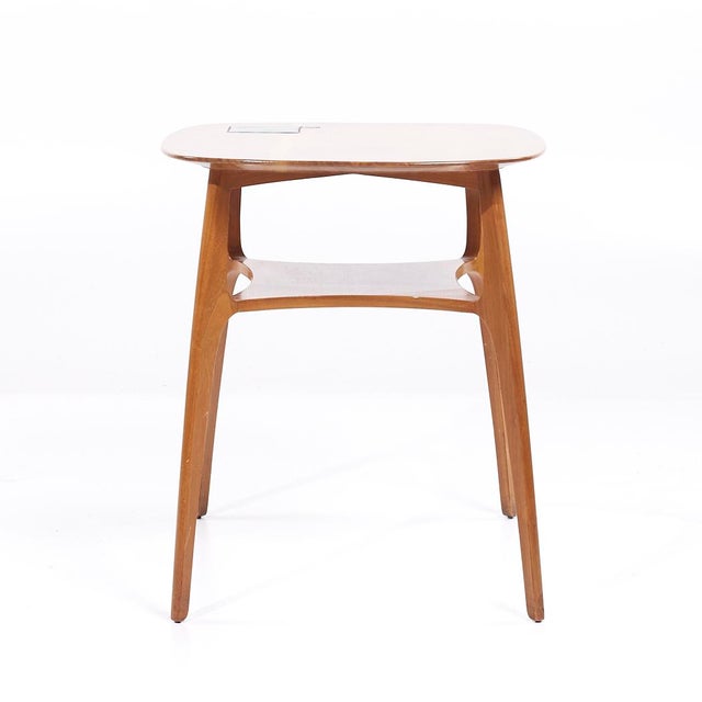 Mid 20th Century Edward Wormley for Dunbar 5628t Mid Century Walnut and Tiffany Tile Side Tables - Pair For Sale - Image 5 of 12