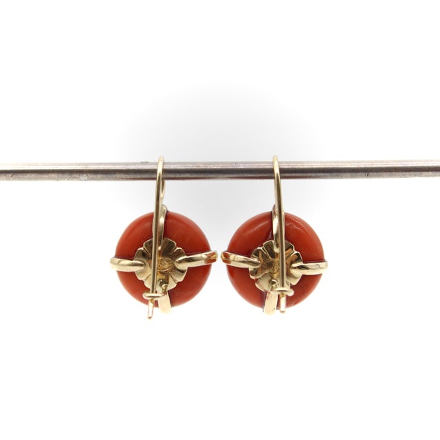 Traditional 1900-1909 Pre-Revolutionary 14k Gold Coral Earrings, A Pair For Sale - Image 3 of 11