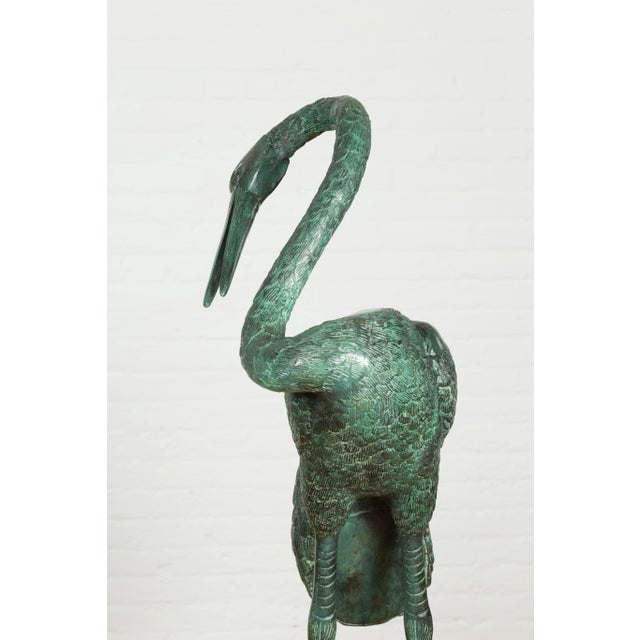 Metal Contemporary Verdigris Bronze Crane Sculptures Tubed as Fountains - A Pair For Sale - Image 7 of 12
