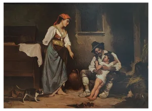 Milone, Scène de genre intérieure, Oil on Canvas, Framed