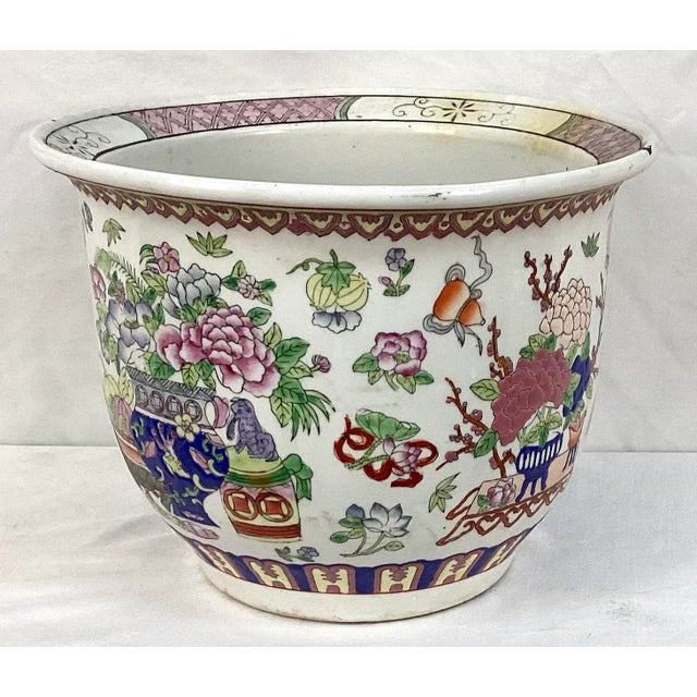 Rose Large Chinese Porcelain Famille Rose Fish Bowl Planter For Sale - Image 8 of 9