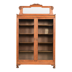 Antique Victorian Carved Oak Two-Door Bookcase, Circa 1890s