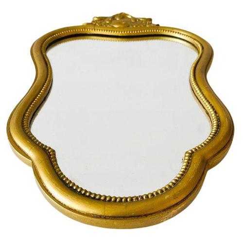 Beautiful, this vintage mid-century Baroque crested mirror with a gold rim made of wood from the 1950s. A showstopper in...