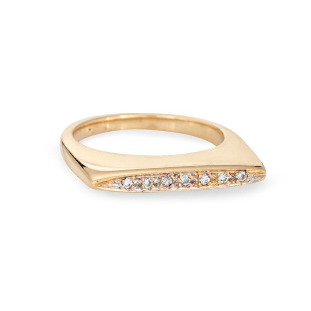 Modern 70s Diamond Square Ring Sz 5 Stacking Band Vintage 14k Yellow Gold Jewelry For Sale - Image 3 of 6