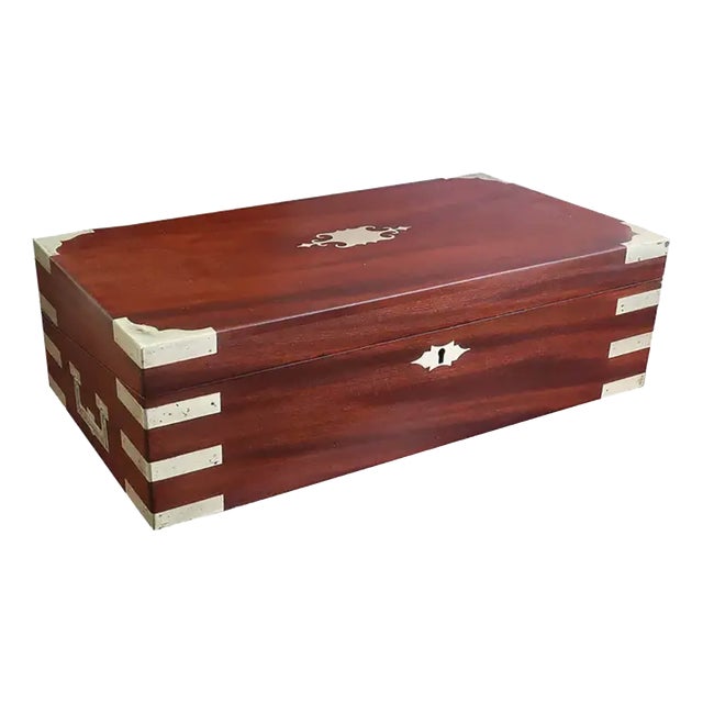 Large Antique English Campaign Brass-Mounted Writing Box, 1840s For Sale