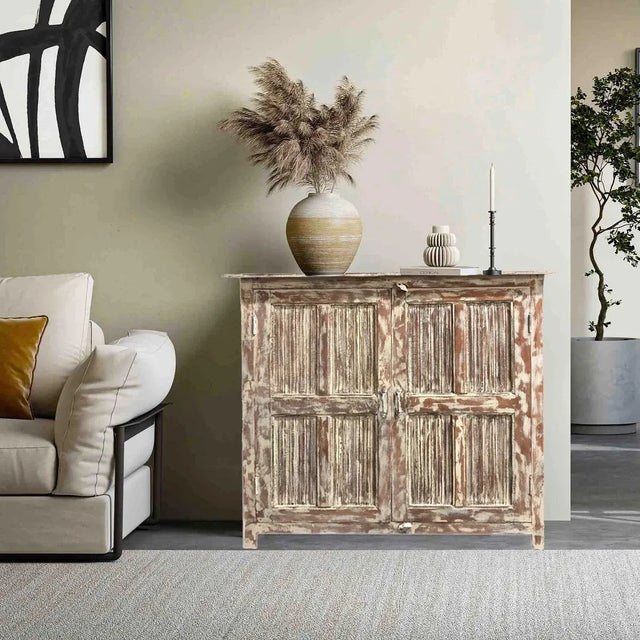 Art Deco 1920s Vintage Armoire Limewash Patina Modern Farmhouse Credenza Cabinet 52 For Sale - Image 3 of 7