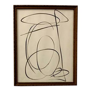 Contemporary Abstract Black and White Ink Drawing, Framed For Sale
