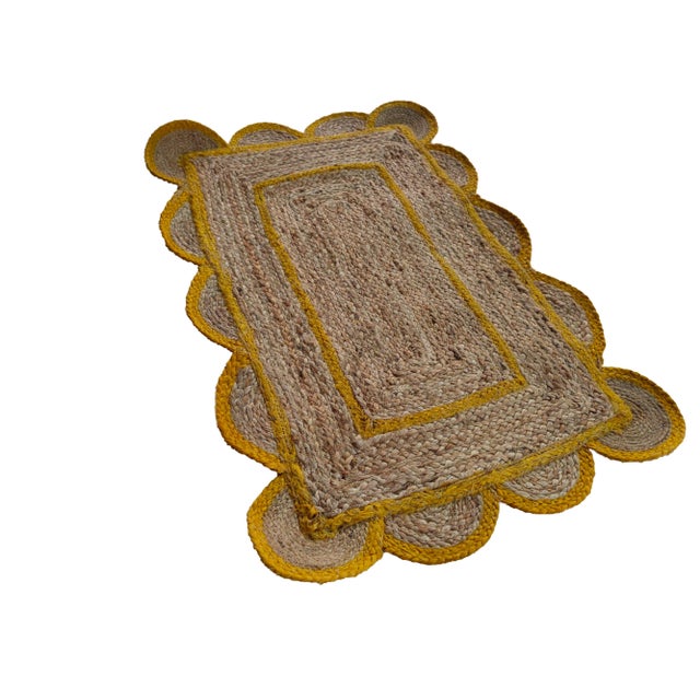 Boho Chic Scallop Jute Doormat in Yellow For Sale - Image 3 of 7