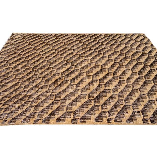 Textile Vintage Turkish Handmade Abstract Art Deco Wool Rug For Sale - Image 7 of 10