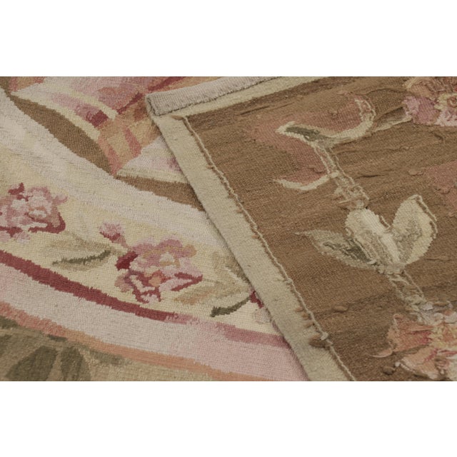 Rug & Kilim’s Aubusson Style Rug in Beige-Brown and Pink With Floral Medallion For Sale - Image 9 of 9