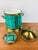 Aldo Tura Vintage Aldo Tura Style Hollywood Regency Malachite & Brass Ice Bucket & Bottle Coaster Set / Barware For Sale - Image 4 of 8