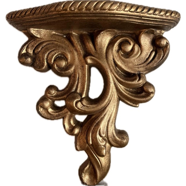 1980s Italian Baroque French Rococo Gold Gilt Plaster Wall Brackets - a Pair For Sale - Image 10 of 11