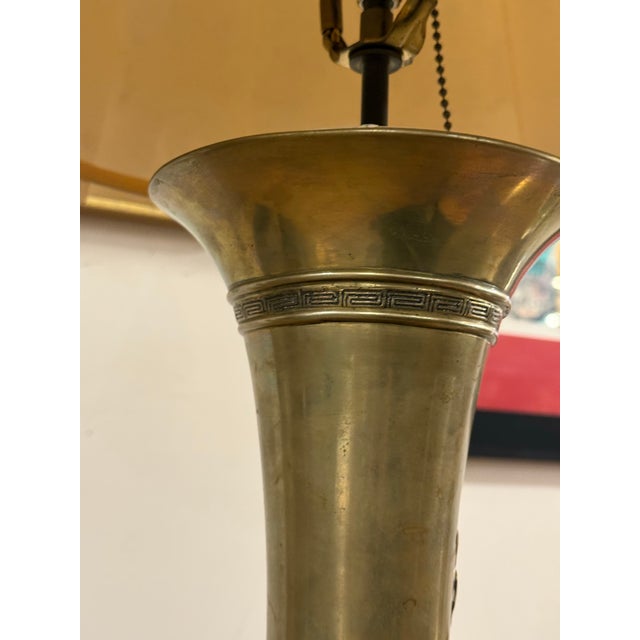 Vintage Brass Table Lamp + Scallop Shade For Sale In San Francisco - Image 6 of 12