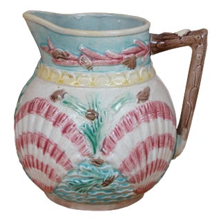 Antique Arsenal Wardle Majolica Nautical Ocean Coral Shell Sea Pitcher Jug For Sale