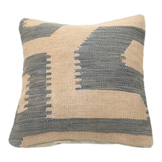 Arteverk Sand & Slate Gray Geometric Color-Block Kilim Throw Pillow 17" X 17", Handwoven Afghan Wool For Sale