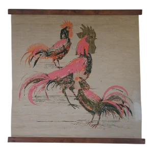 Mid 20th Century Tom Tru Robert Bushong Raymor Chanticleer Rooster Cock Linen Tapestry Art