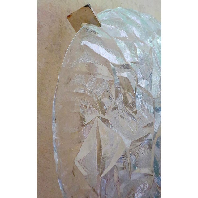 Frosted ice glass ceiling light / plafonnier on a brass frame. Kaiser Leuchten label. The light can also be mounted on a...