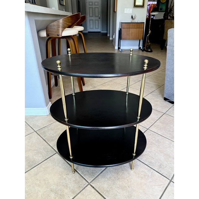 English Campaign Style Oval Wood & Brass 3-Tier Side Table For Sale - Image 11 of 18