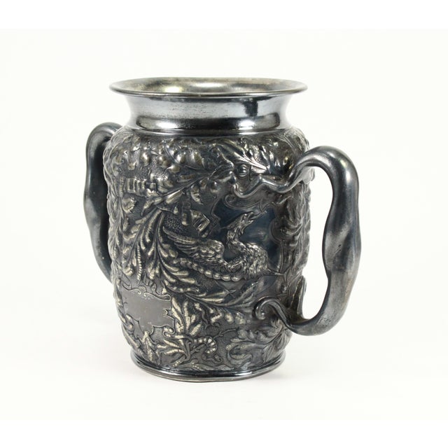 Victorian 1800's Rare Reed & Barton Silvered Embossed Trophy Urn Vase Fenix Bird, Blank For Sale - Image 3 of 18