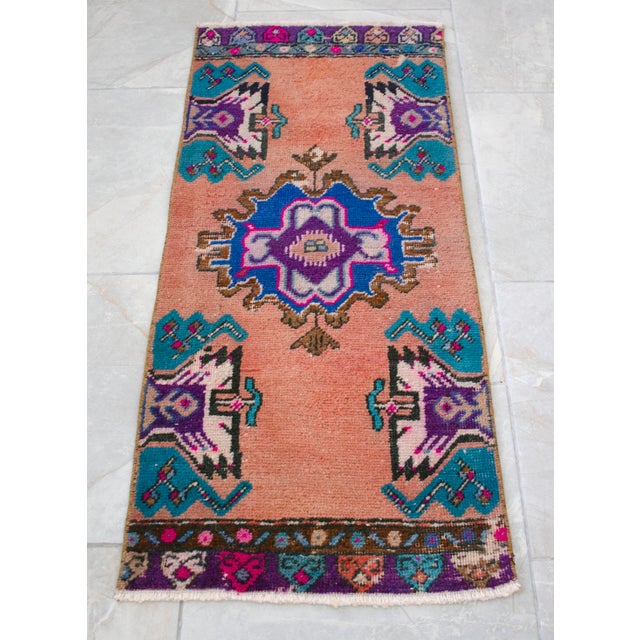 Front of Bath Sink Rug Hand Made Kitchen Mat Colorful Mini Rug 1'6" X 3'4" For Sale - Image 12 of 14