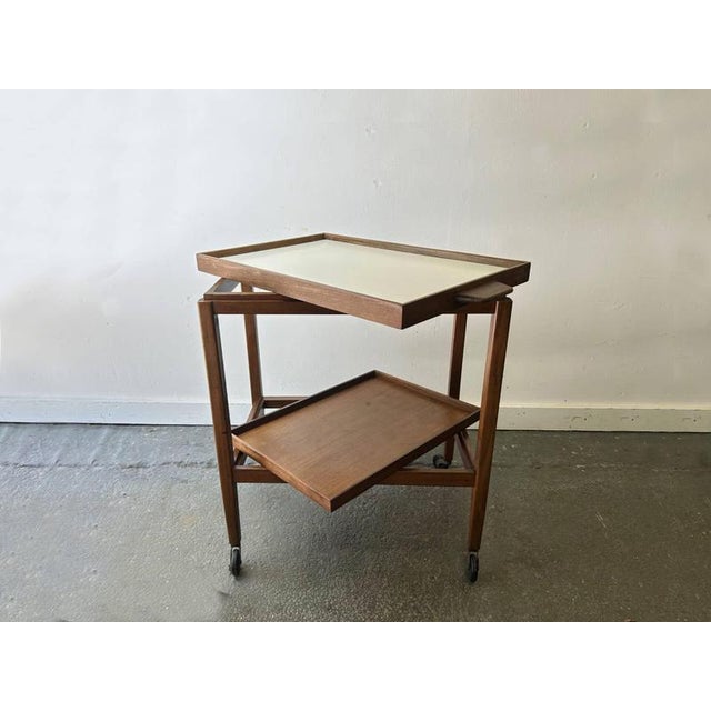 Mid Century Vintage Teak Drinks Trolley Bar Cart with Removable Trays, 1960s For Sale - Image 6 of 9