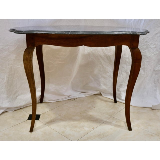 Vintage French Oak Table With Marble Top For Sale - Image 4 of 4