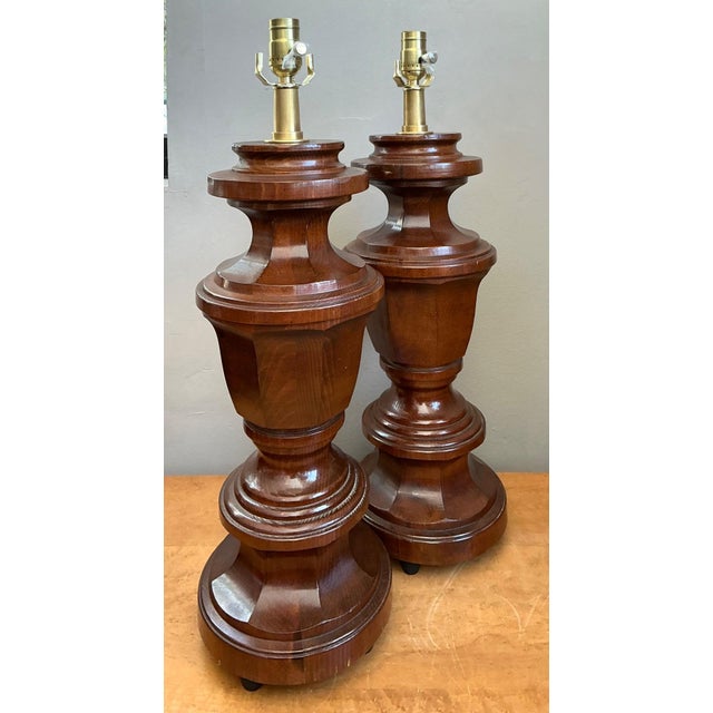 Vintage Faceted Wood Lamps - A Pair For Sale - Image 13 of 14