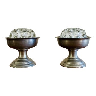 Vintage French Flower Frog Vases with Pewter Holders, 1960s, Set of 2 For Sale