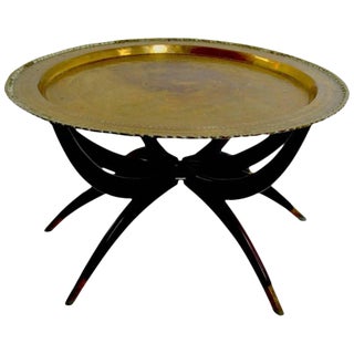 Moroccan Brass Tray Top Spider Leg Table For Sale