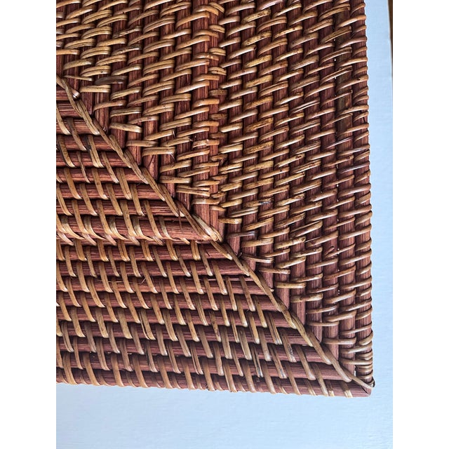 Wood Woven Brown Rattan Square 13" Chargers-Set 12 For Sale - Image 7 of 8