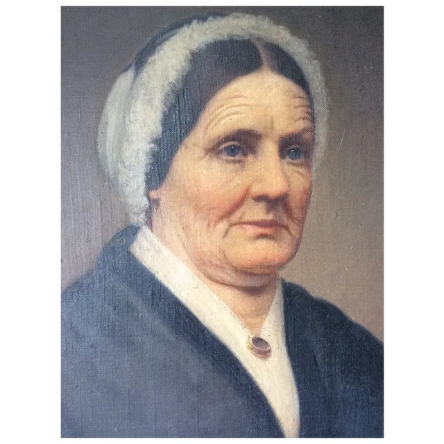 American Antique Primitive Oil Painting, Portrait of a Lady in Lace For Sale - Image 3 of 9