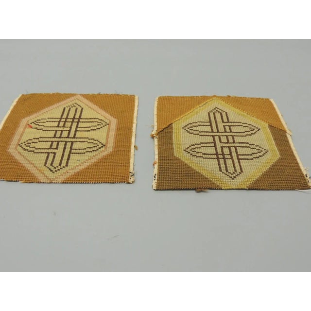 Art Deco Antique Brown and Gold Celtic Style Tapestry Squares - Set of 2 For Sale - Image 3 of 4