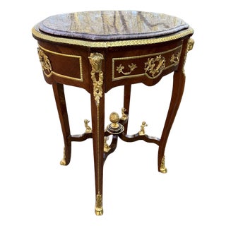 1960s French Louis XVI Marble Mahogany Side Table For Sale