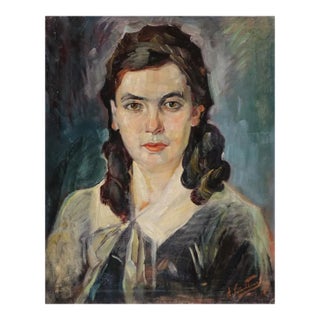 Early 20th Century Impressionist Continental Portrait of Woman Painting For Sale