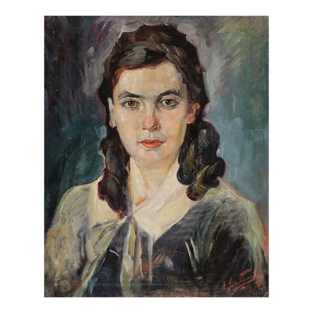 Early 20th Century Impressionist Continental Portrait of Woman Painting For Sale