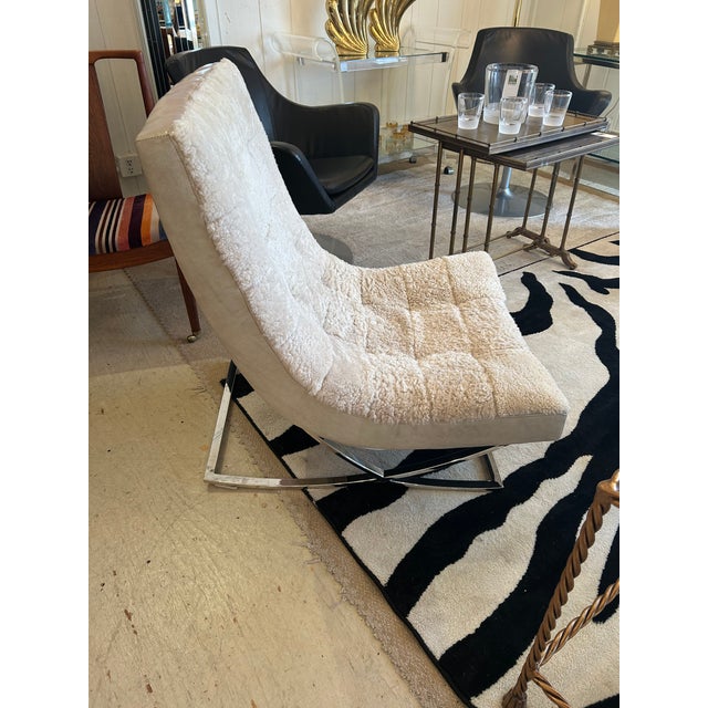 Animal Skin Creamy Leather Sheepskin & Chrome Modern Chair For Sale - Image 7 of 8