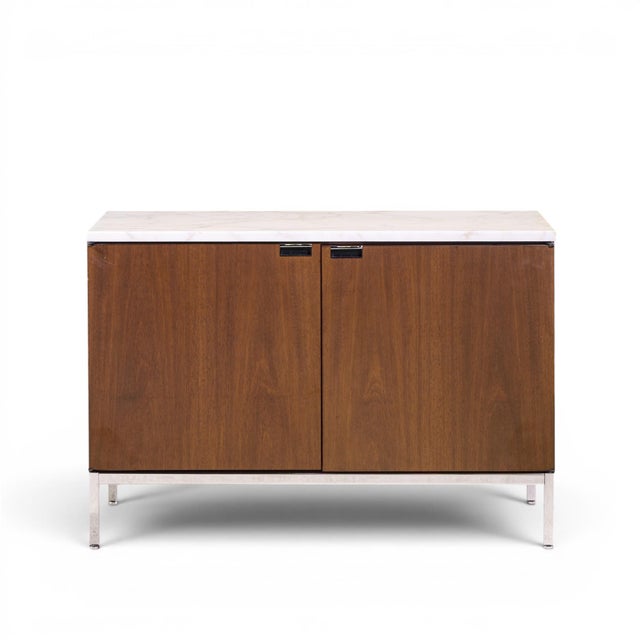 Florence Knoll Mid Century Walnut and Marble Credenza This credenza measures: 37.5 wide x 18 deep x 25.5 inches high Great...