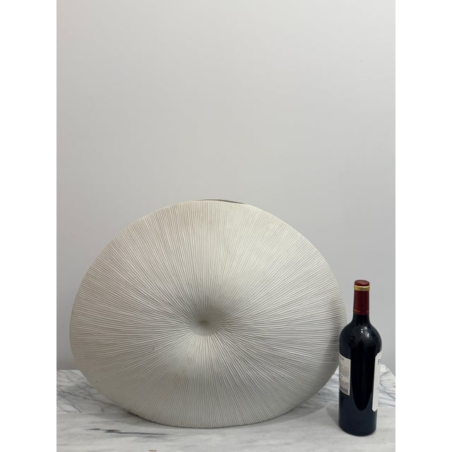 2020s Oversized Sculptural Ribbed Porcelain Vase in Soft Ivory | Organic Modern Statement Piece For Sale - Image 5 of 7