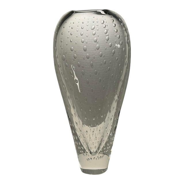 Vintage Murano Italy Hand Blown Art Glass Controlled Bubbles Vase 15” For Sale