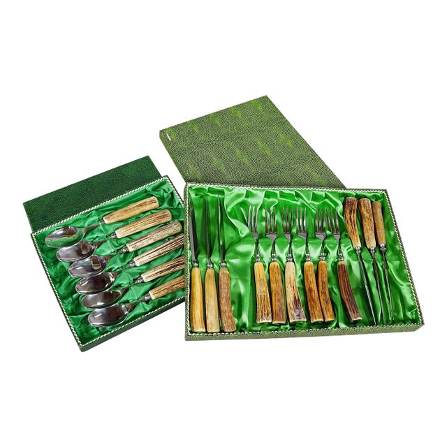 Vintage Stainless Steel and Horn Tableware Set for 6 Germany 1950s For Sale