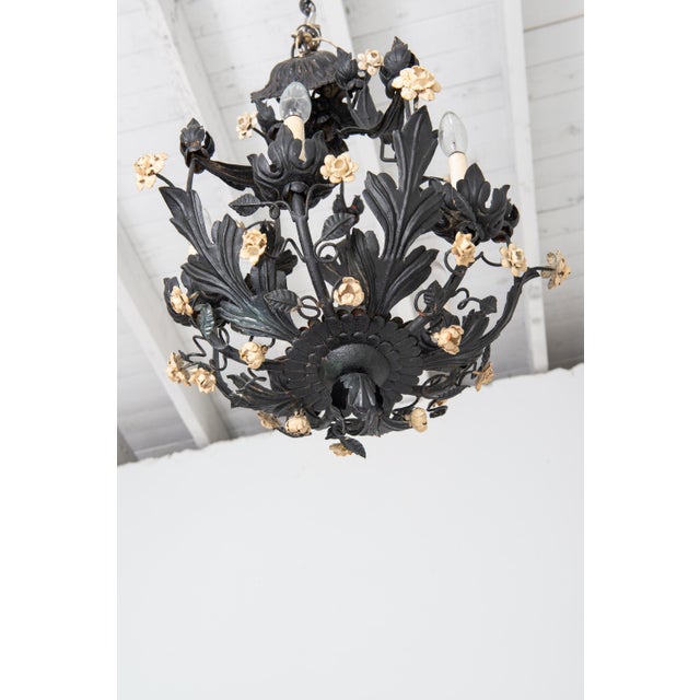 Black 1950s Hollywood Regency Style Italian Black Metal Floral Chandeliers - a Pair For Sale - Image 8 of 18