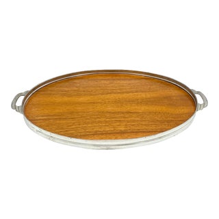 1960s Art Deco Dutch Pewter and Wood Tray For Sale
