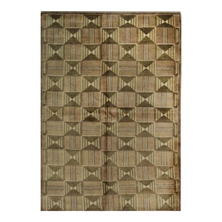 8x10 Sumptuous Giselle Brown Traditional Geometric Hand Knotted Wool Carpet Rug For Sale