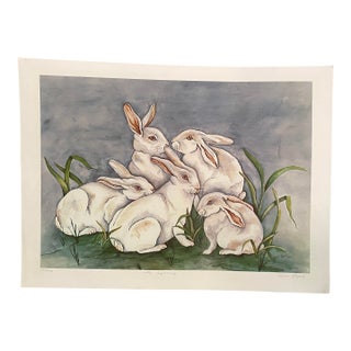 White Bunnies "The Gathering" Signed and Numbered Lithograph by Grace Feyock For Sale