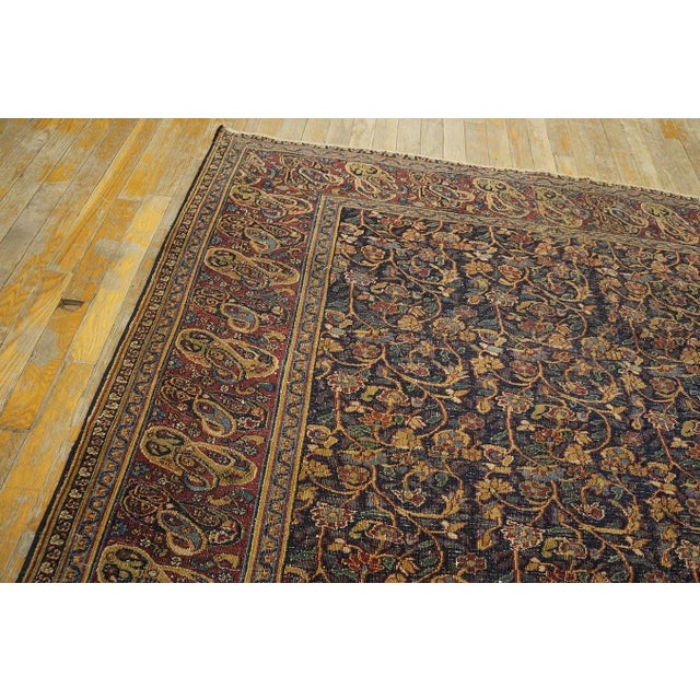 1850s Navy Floral Paisley Antique Persian Moud Rug 5' 9''x 7' 9'' Knotted Wool Carpet For Sale - Image 4 of 9