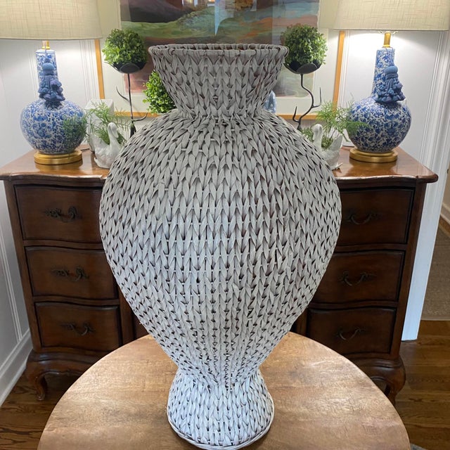 Vintage Oversized White Wicker Floor Vase Chairish