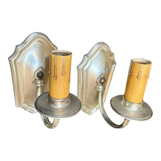 Pair Brass With Original Silver Plate Finish Wall Sconces, Circa 1920 For Sale