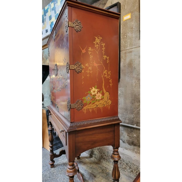 Baker Furniture Company Antique Chinoiserie Painted Cabinet Circa. 1930's For Sale - Image 4 of 10